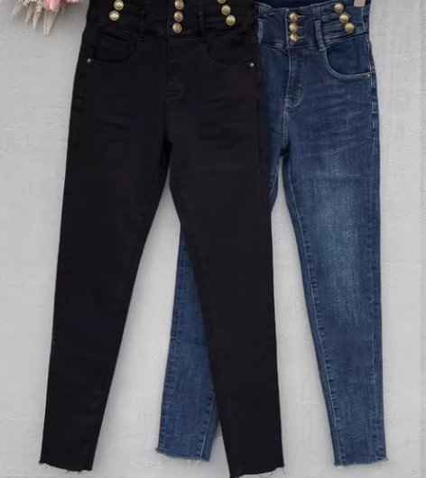 时尚高腰修身弹力加绒小脚牛仔裤R465 蓝...