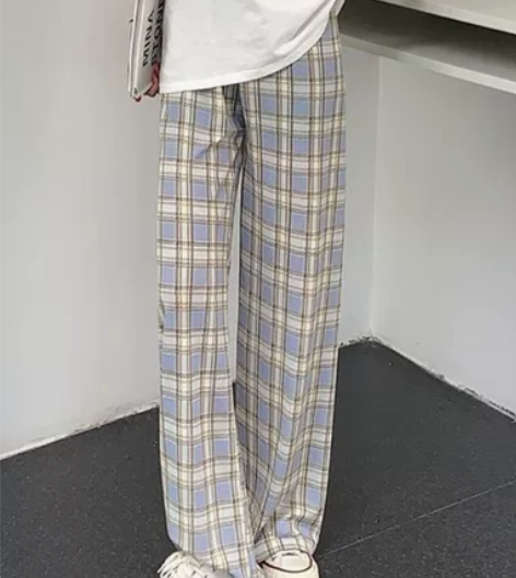 直筒夏季格子裤女薄休闲裤2021新款韩版学...