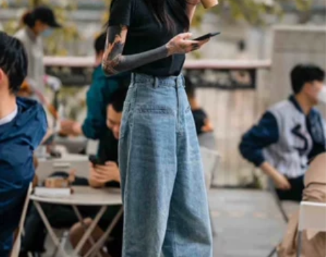 INGENUITY 阔腿直筒牛仔裤男女同款...