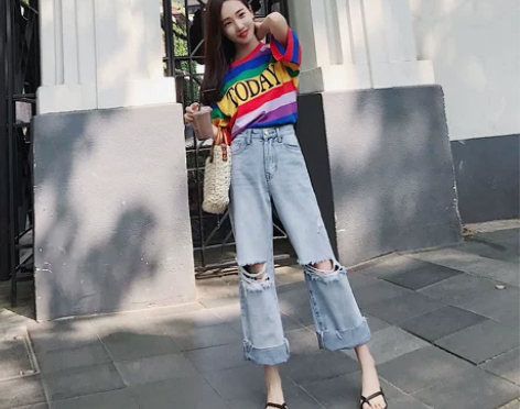 付邮送，邮费12，裤子女夏季学生破洞阔腿浅...