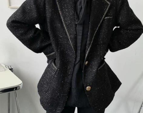 秋冬季小香风粗花呢小西装男宽松韩版网红气质...