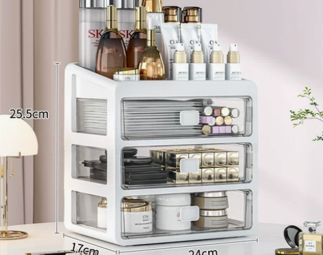 化妆品收纳盒桌面抽屉式护肤品透明置物架子宿...