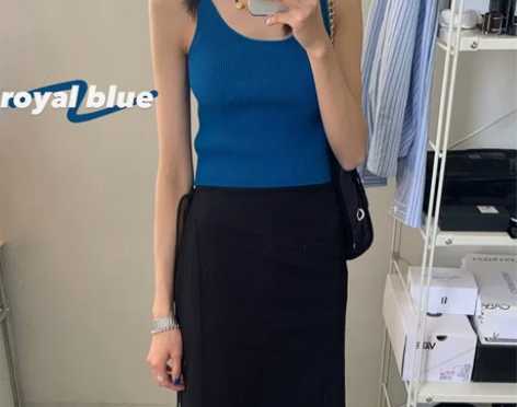 EALA夏季简约U字领短款针织背心吊带女无...
