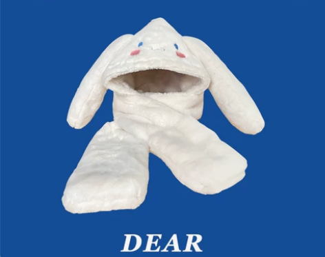 奶里奶气可爱长耳兔帽子围巾手套一体三件套女...