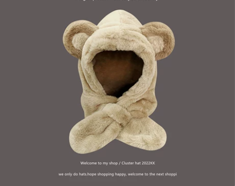 日系可爱小熊耳朵毛绒雷锋帽女冬天保暖护耳帽...