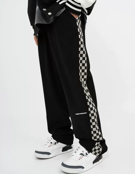 裤子宽松裤子mbd棋盘格潮牌卫裤2022秋...