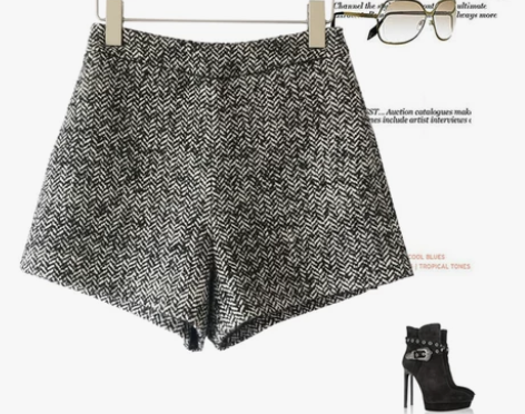 粗花呢人字纹高腰短裤休闲裤女 感兴趣的话点...