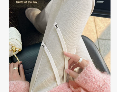 阔腿裤女秋冬雪尼尔高腰窄版小个子直筒裤垂坠...