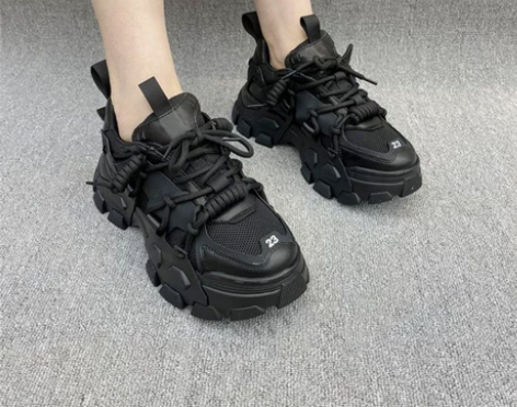 老爹鞋女2023欧洲站春季新品真皮网面绑带...