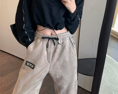 加绒运动裤女宽松束脚秋冬显瘦百搭休闲卫裤哈...