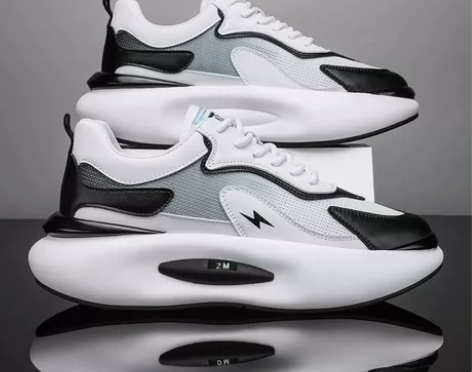 运动鞋男低帮厚底跑步鞋时尚百搭透气网鞋软底...