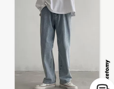 LKTM男装#秋季新款浅色牛仔裤男ins港...