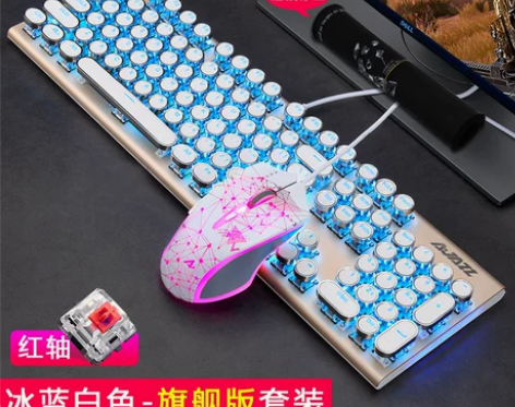 黑爵AK40蒸汽朋克机械键盘鼠标套装电脑复...