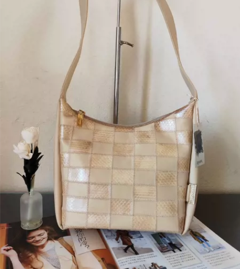 vintage中古稀有皮包奶茶色s皮拼尼龙...