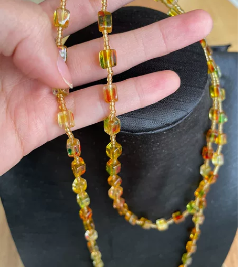 中古琉璃项链长款vintage可叠戴扣头有...