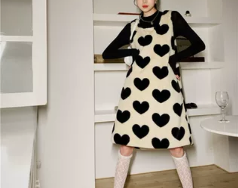 背带裙女秋冬2020年新款复古宽松显瘦圆领...