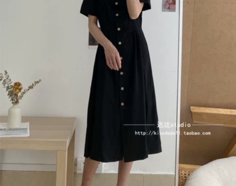 【达达家】方领连衣裙法式赫本风显瘦复古裙子...