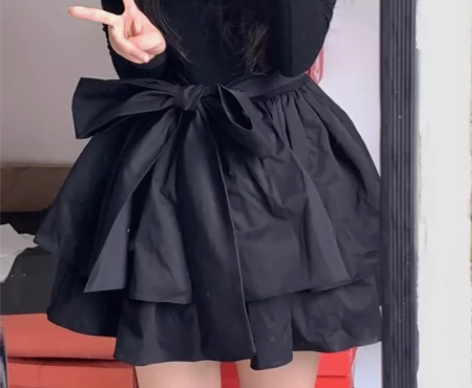 黑色法式气质连衣裙复古蓬蓬裙蛋糕裙女 裙摆...