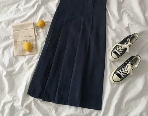 ins时尚复古气质港风纯色中长款a字半身裙...