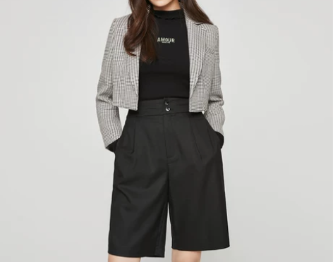 ONLY春季新款高腰宽松直筒宽松五分长休闲...