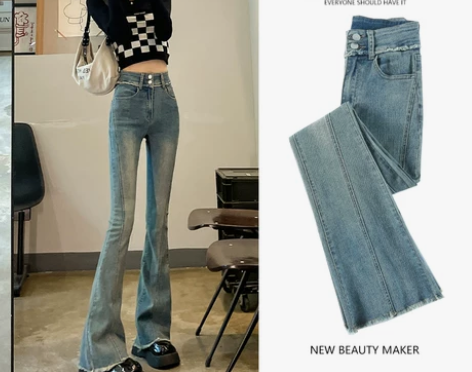 喇叭裤女2022年秋冬新款高腰显瘦复古冬季...