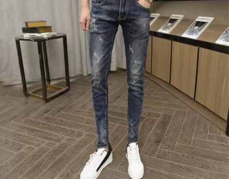 春秋款修身牛仔裤男士韩版破洞铅笔小脚休闲裤...