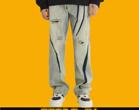 正品新因素补丁破洞牛仔裤男秋冬季黄泥水洗做...