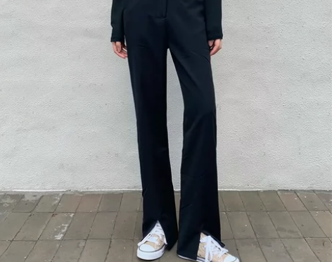 大码西装裤设计感小众前开叉炸街裤子女高腰胖...