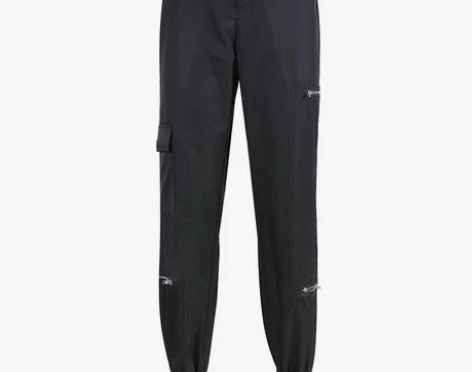 欧美街头高腰拉链装饰休闲裤长裤女宽松百搭纯...