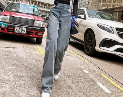 港风阔腿牛仔裤女高腰垂感2022年夏季新款...