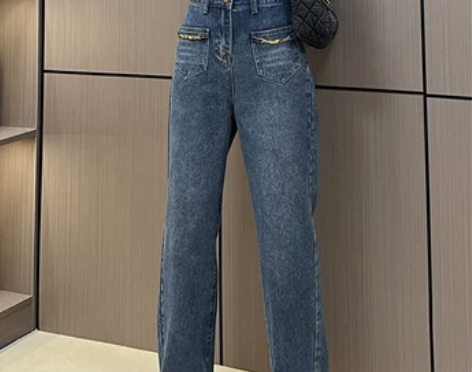 2022新款高腰直筒阔腿裤秋冬胖妹妹显瘦牛...