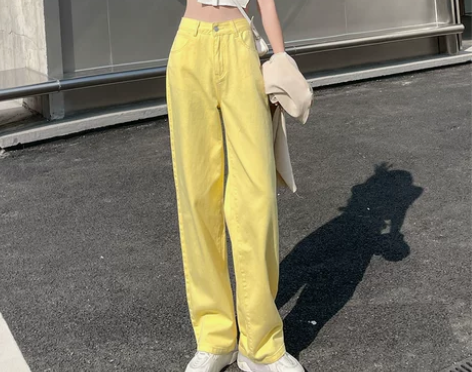 彩色高街阔腿裤女高腰垂感2022年新款春装...