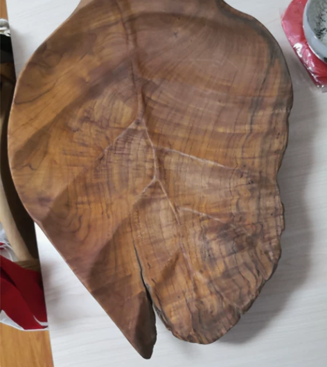 超大木雕盘 大木雕叶形盘一个;尺寸:42×...