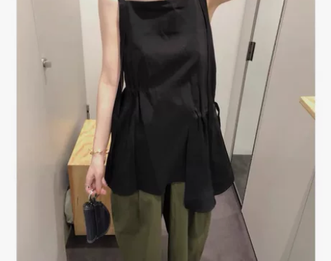 cos不对称系带抽绳吊带背心上衣女天丝棉 ...