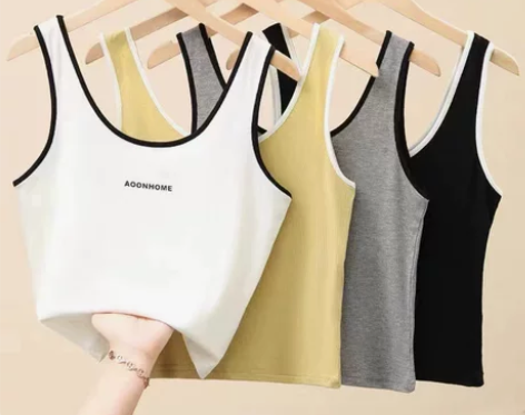 莫代尔螺纹棉背心女春夏内搭短款露脐打底无袖...