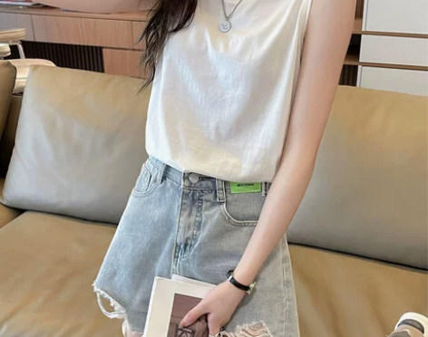 拉夏贝尔白色吊带背心女2022夏新款纯棉运...