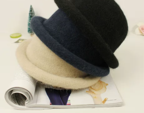 百搭卷边小圆帽韩版潮秋冬季丸子帽小礼帽女纯...