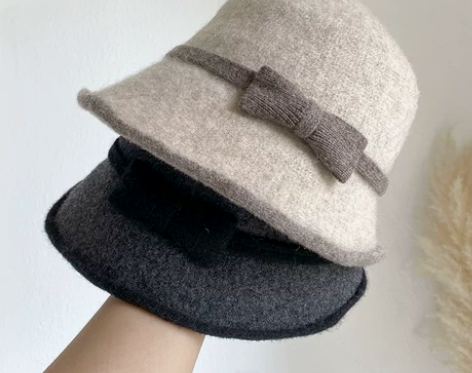 羊毛渔夫帽女秋冬韩版百搭日系蝴蝶结保暖毛呢...