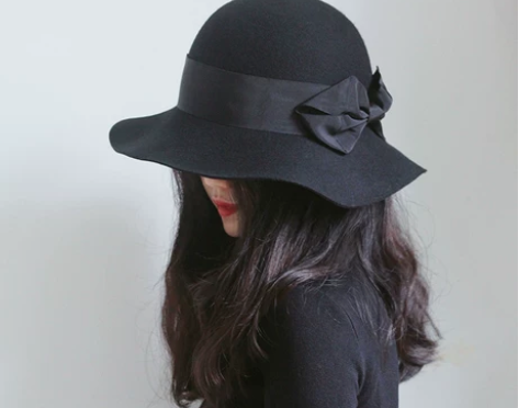 帽子春秋女蝴蝶结保暖羊毛渔夫帽秋冬季百搭复...