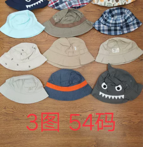 全新纯棉中大童男童渔夫帽盆帽帽子头围54左...