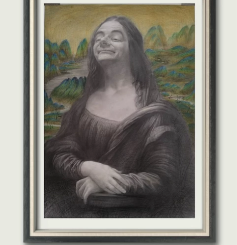 《蒙娜丽莎》憨豆版 尺寸4k，小长期素描作...