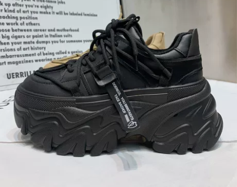 老爹鞋女ins潮黑色松糕厚底8cm增高运动...