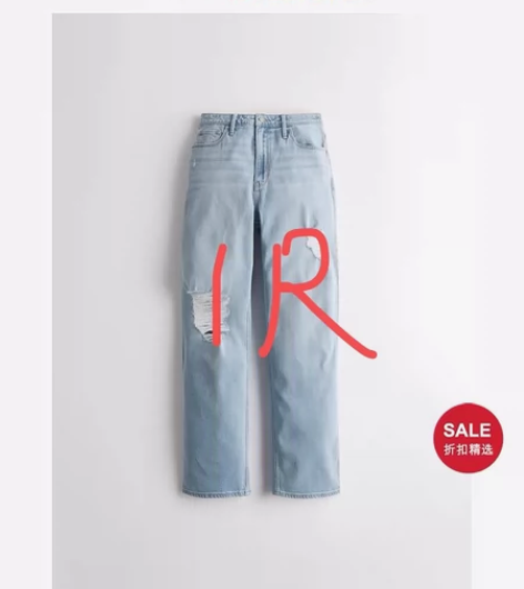 Hollister撕裂款加高高腰老爹牛仔裤...