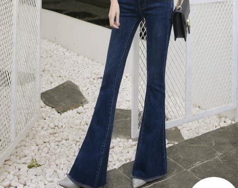 休闲加长微喇牛仔裤女韩版修身复古喇叭裤个性...