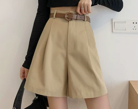 大码西装短裤女夏直筒宽松高腰阔腿裤休闲五分...
