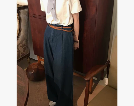 好玩和有趣 牛仔裤女夏天薄款复古水洗直筒裤...