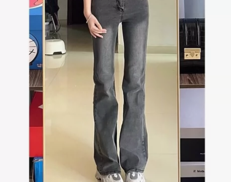 捡漏！穿搭博主闲置，烟灰色微喇牛仔裤女夏季...