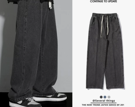 直筒裤牛仔裤男款春秋季潮牌宽松直筒美式高街...