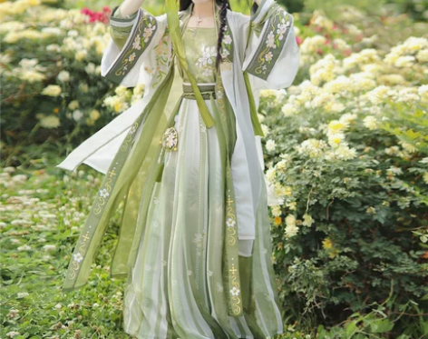 汉旭清栀原创宋制汉服女中国风对襟长褙子齐腰...