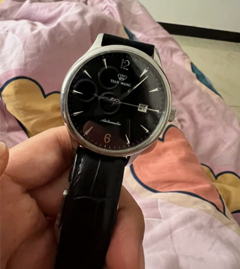 天王男款机械手表黑色皮带防水 京东旗舰店购...